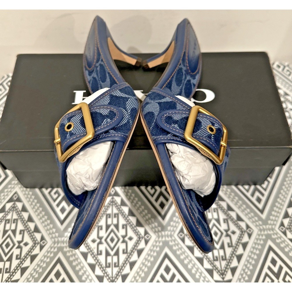 Coach Women Size 9.5B Margot Signature C Slide Sandals Deep Blue Denim Y2K - Picture 7 of 16